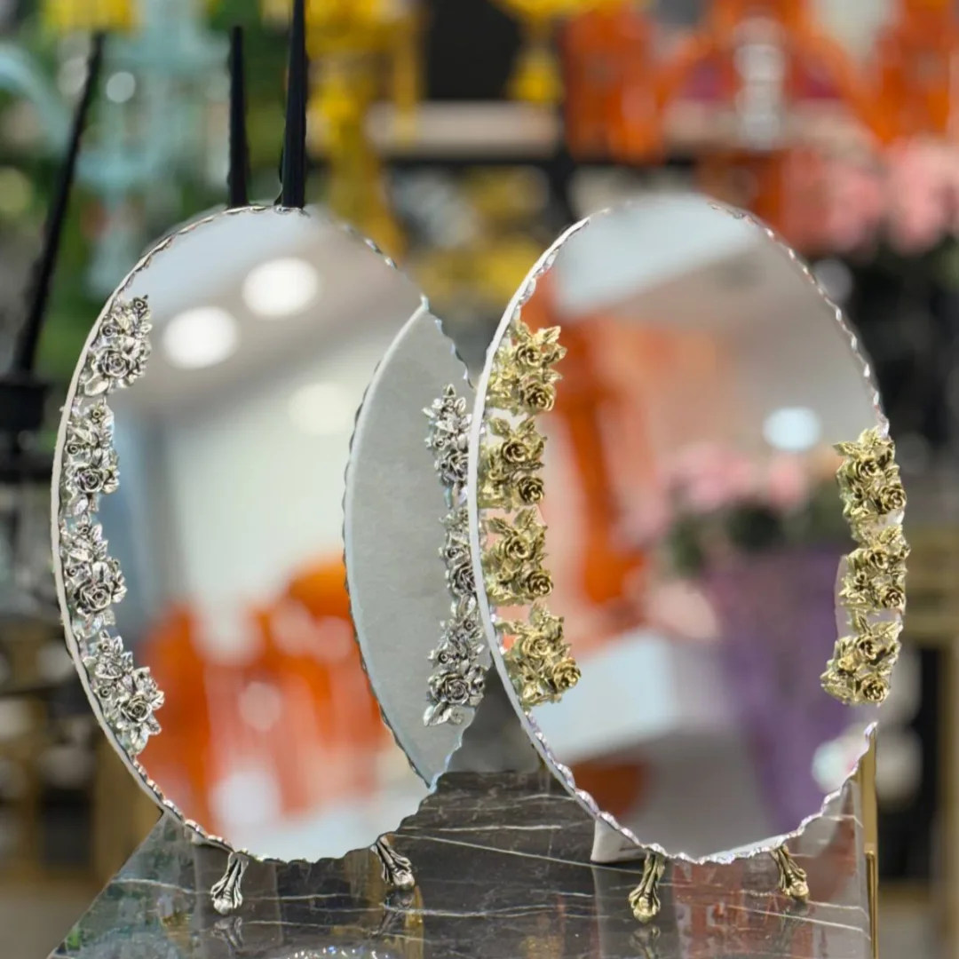 آیینه هفت سین بیضی طلایی و سیلور. سایز ۴۰سانتی متر